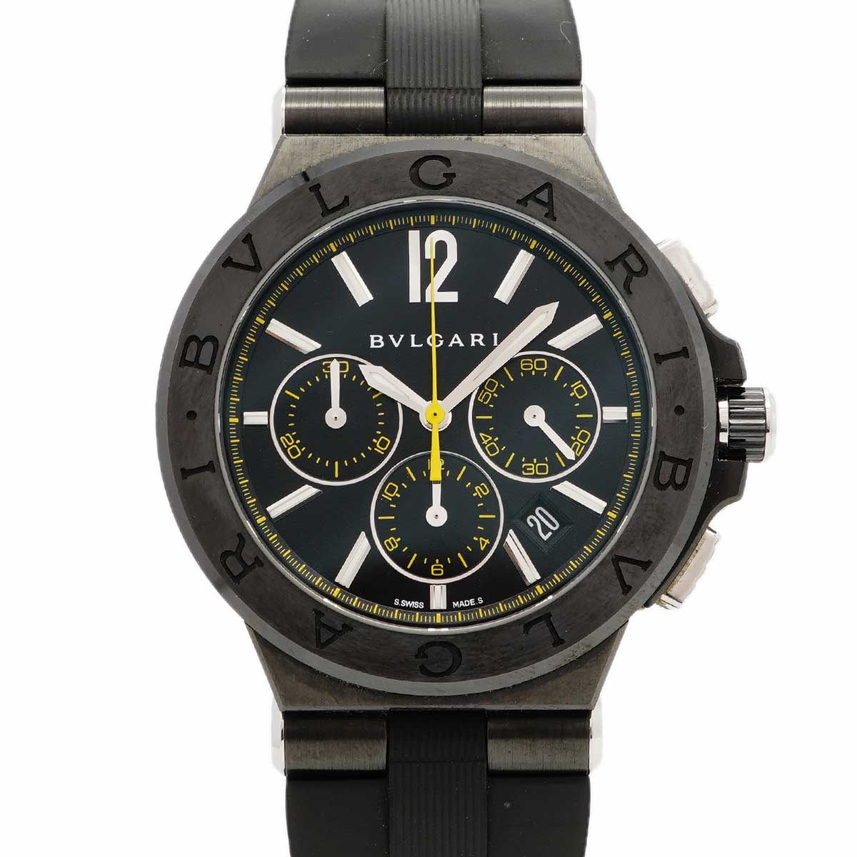 【6wdd0277】ブルガリ ディアゴノ ウルトラネロ クロノグラフ DG42BBSCVDCH/102161 黒文字盤【中古】腕時計 メンズ