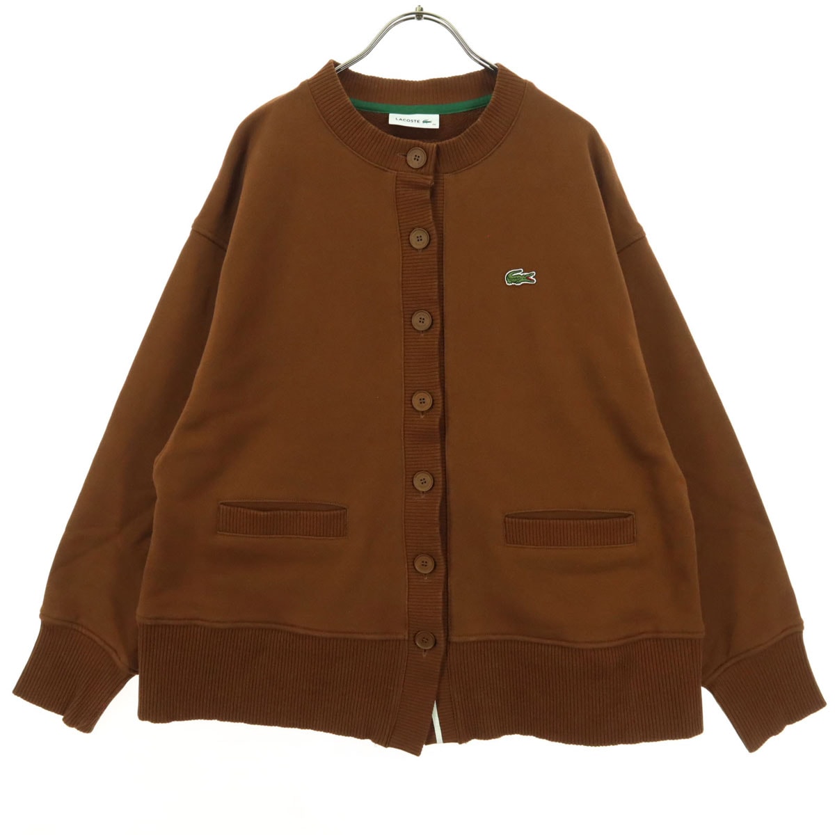 LACOSTE ラコステ ワンポイントロゴ 長袖 ドルマンスリーブ クルーネック スウェット カーディガン 36 ブラウン