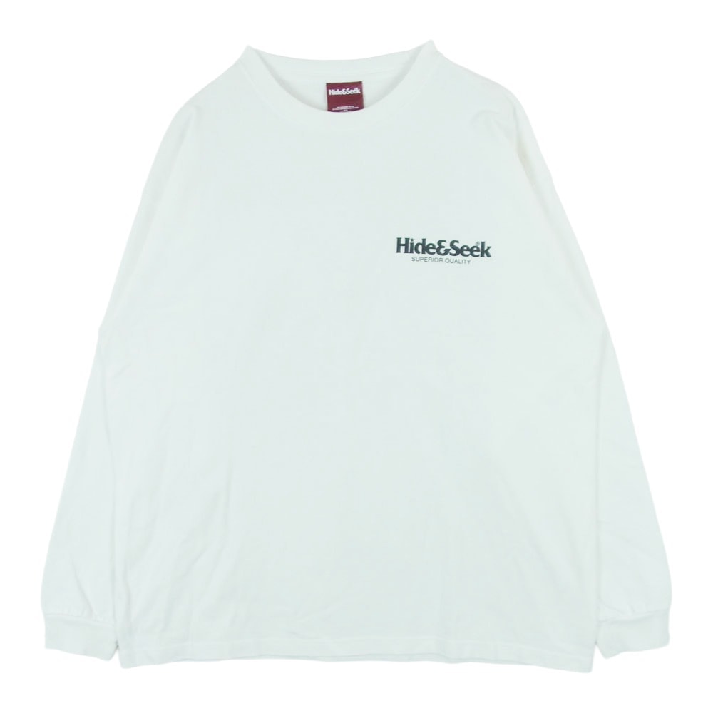 HideandSeek ハイドアンドシーク フロント バック ロゴ プリント ロングスリーブ 長袖 Tシャツ ホワイト系 L 42 - 44【中古】