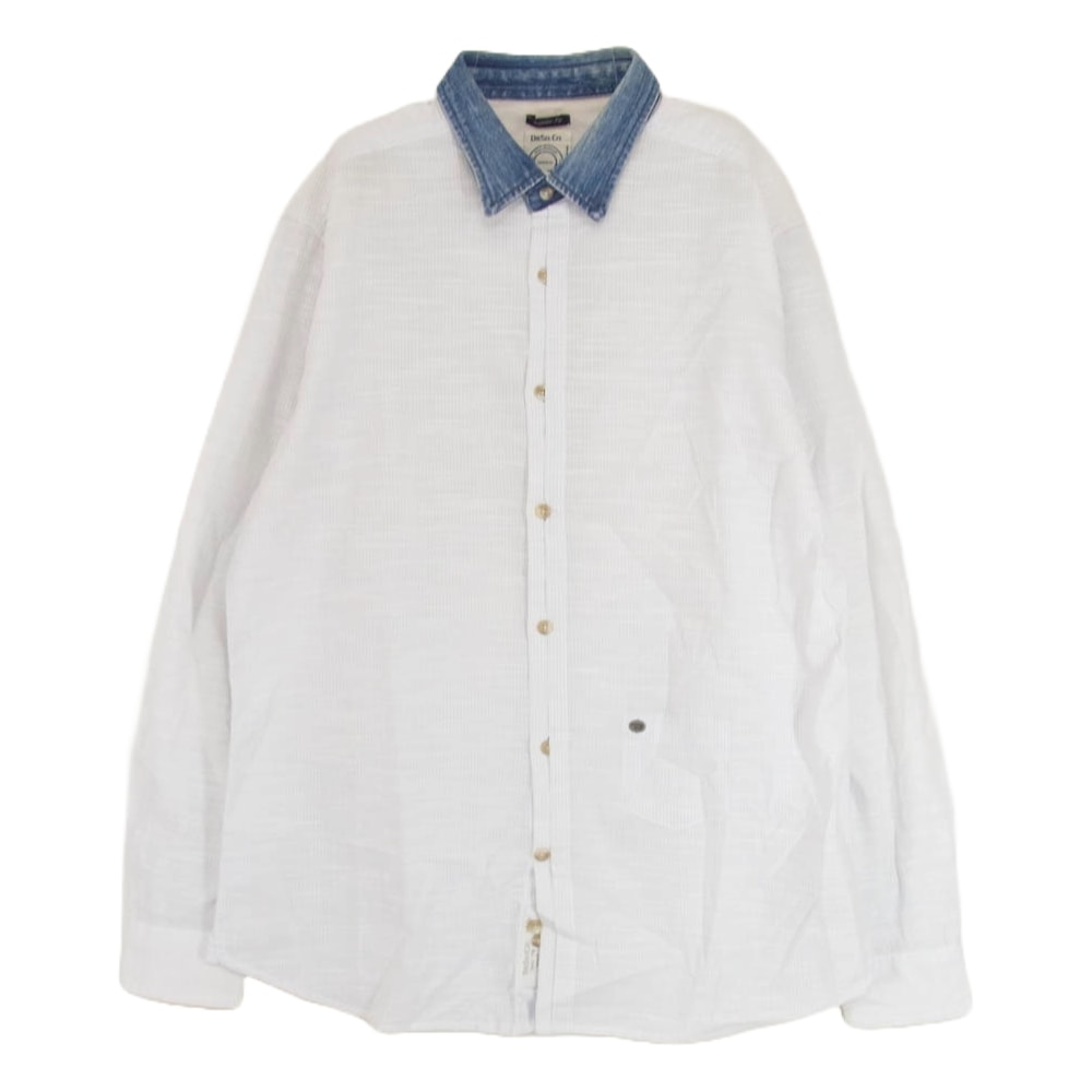 DIESEL ディーゼル 長袖シャツ 襟切替ストライプ デニムカラー シャツ ホワイト系 M【中古】