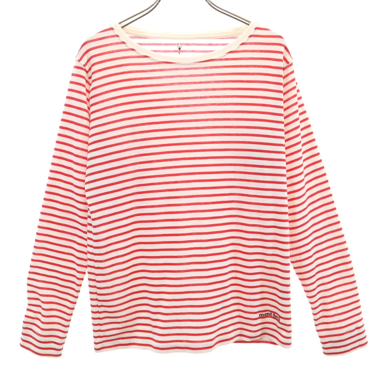 mont-bell モンベル ボーダー柄 長袖 Tシャツ L レッド系 ロンT アウトドア