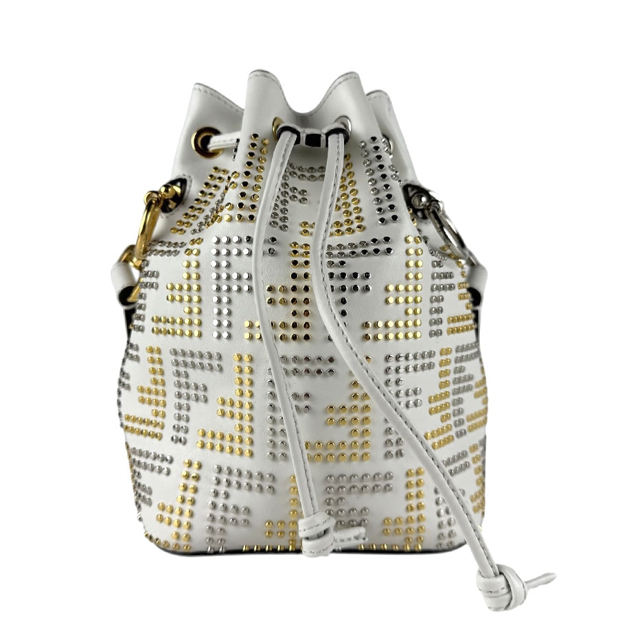 フェンディ FENDI ハンドバッグ ショルダーバッグ モン トレゾール ミニ レザー/メタル ホワイト シルバー×ゴールド レディース 8BS010 A67A【中古】 z8255