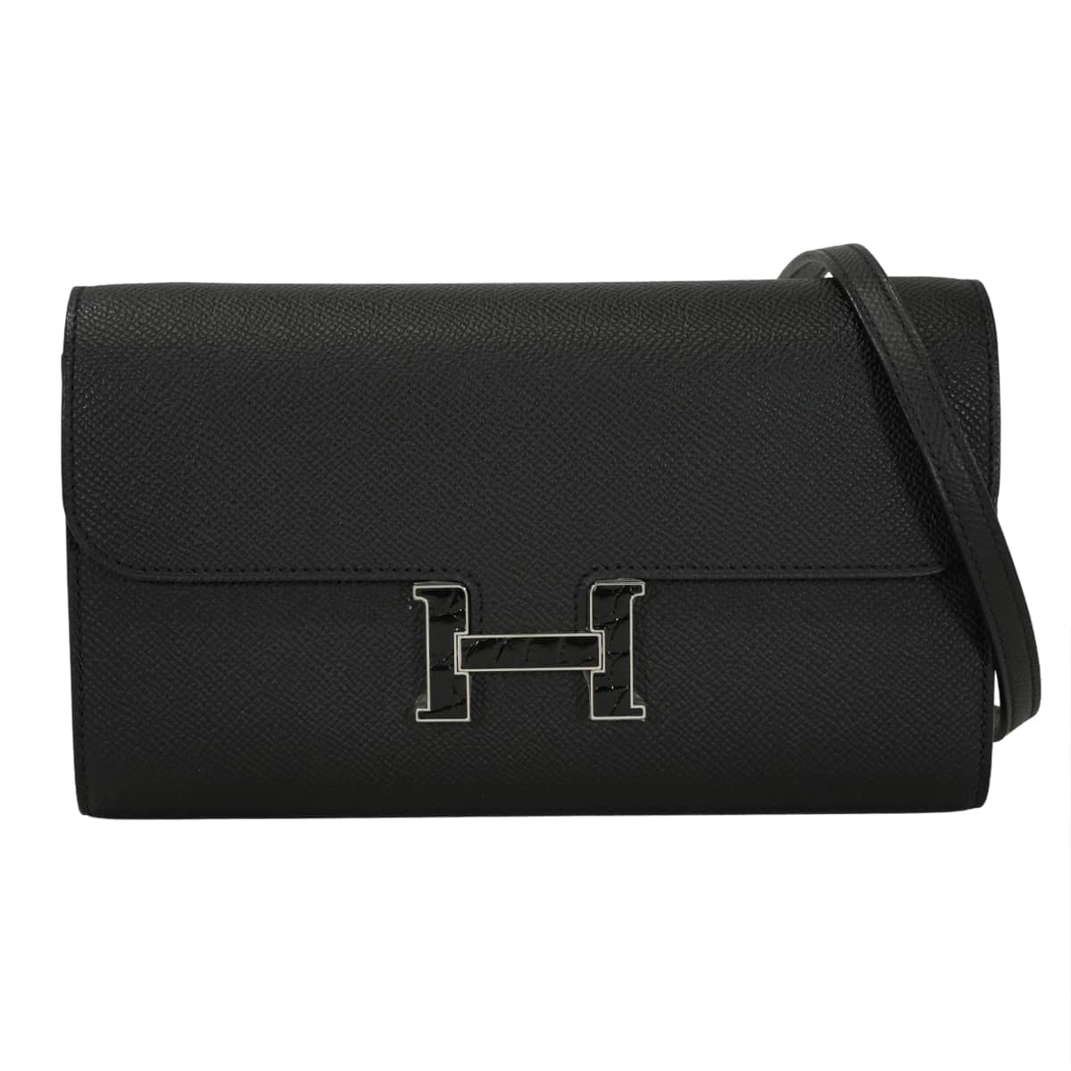 HERMES エルメス 長財布 コンスタンス ロング ウォレット トゥーゴー 黒 (ブラック) エプソン/クロコダイル アリゲーター シルバー金具 K刻印 新品同様【中古】