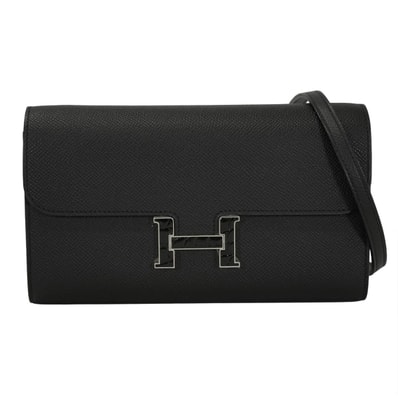 HERMES エルメス 長財布 コンスタンス ロング ウォレット トゥーゴー 黒 (ブラック) エプソン/クロコダイル アリゲーター シルバー金具 K刻印 新品同様【中古】