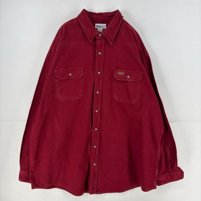 古着 カーハート Carhartt 長袖シャツ ワンポイント 胸ポケット ネルシャツ 大きいサイズ シャモアシャツ 3XL TALL レッド メンズ