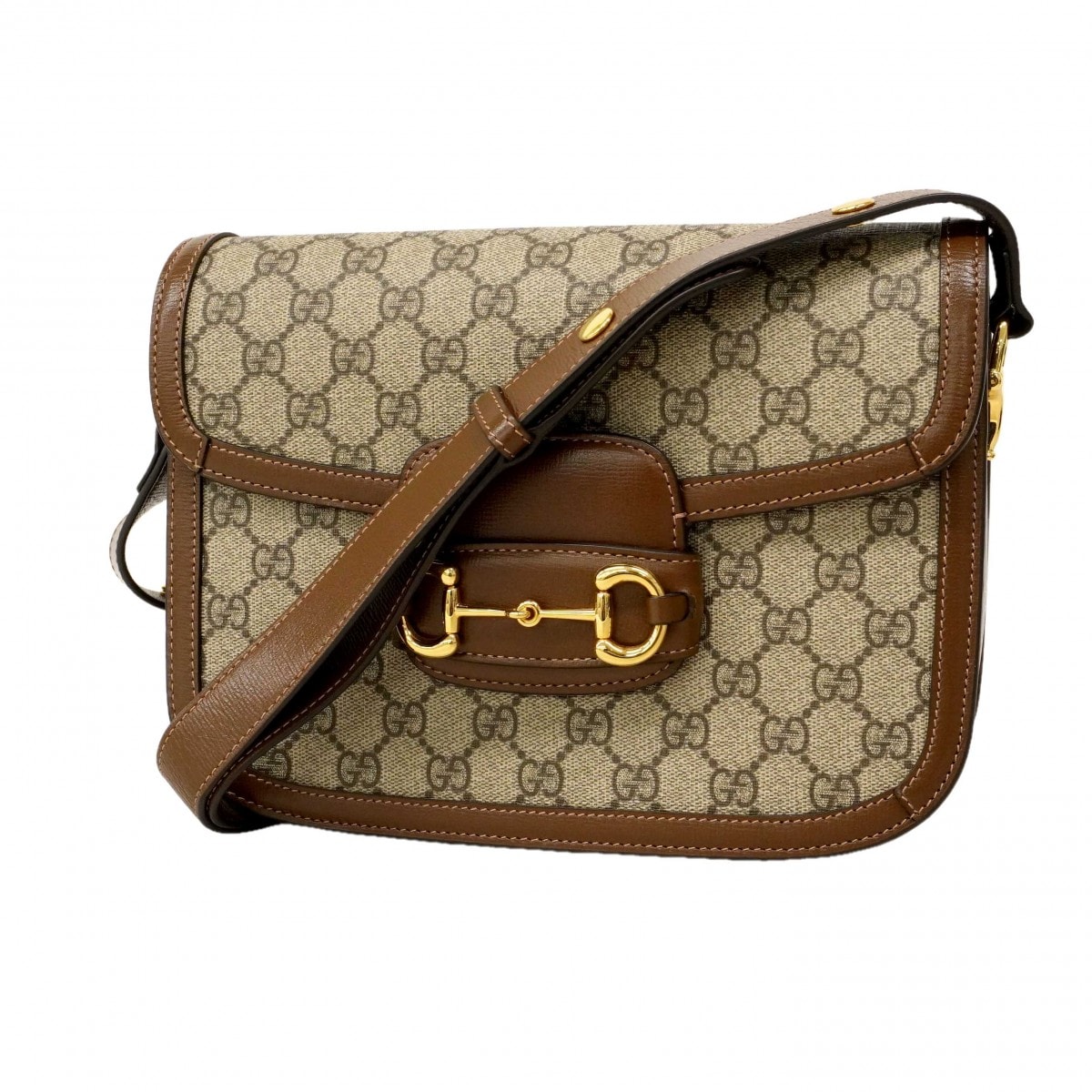 【6de5788-k】グッチ ショルダーバッグ GGスプリーム ホースビット 602204 PVC ブラウン ゴールド金具【中古】レディース