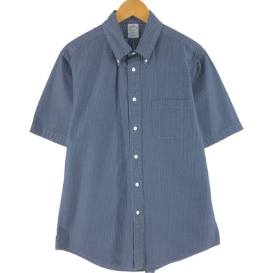 古着 ブルックスブラザーズ Brooks Brothers Est.1818 シアサッカー 半袖 ボタンダウン ストライプシャツ メンズL相当/eaa558324