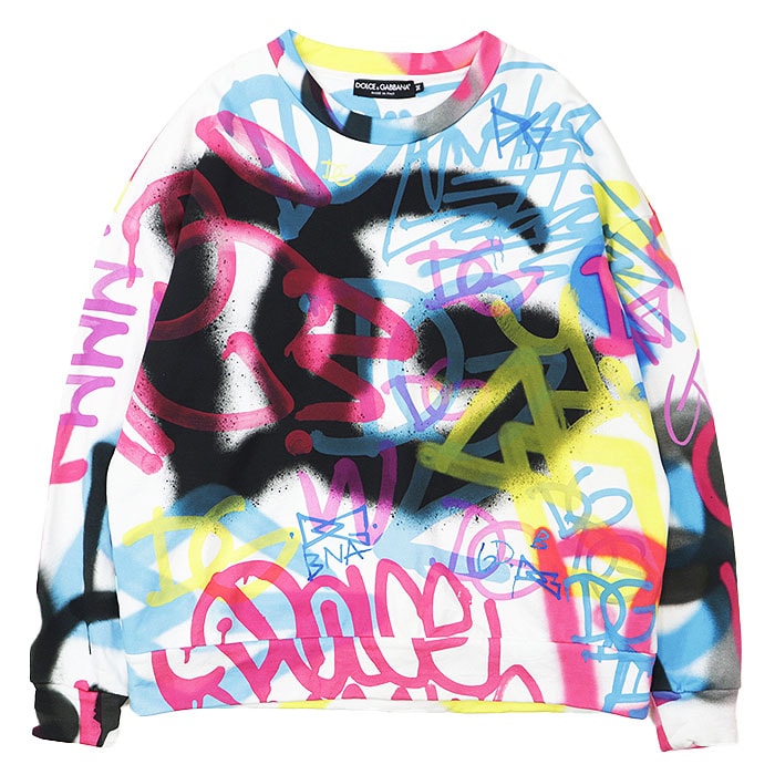 【極美品】DOLCE&GABBANA ドルチェアンドガッバーナ スウェット グラフィティ DG ロゴ ペイント プリント コットン100% リラックスフィット プルオーバー クルーネック ロングスリーブ 丸首 長袖 トップス メンズ サイズ M マルチカラー