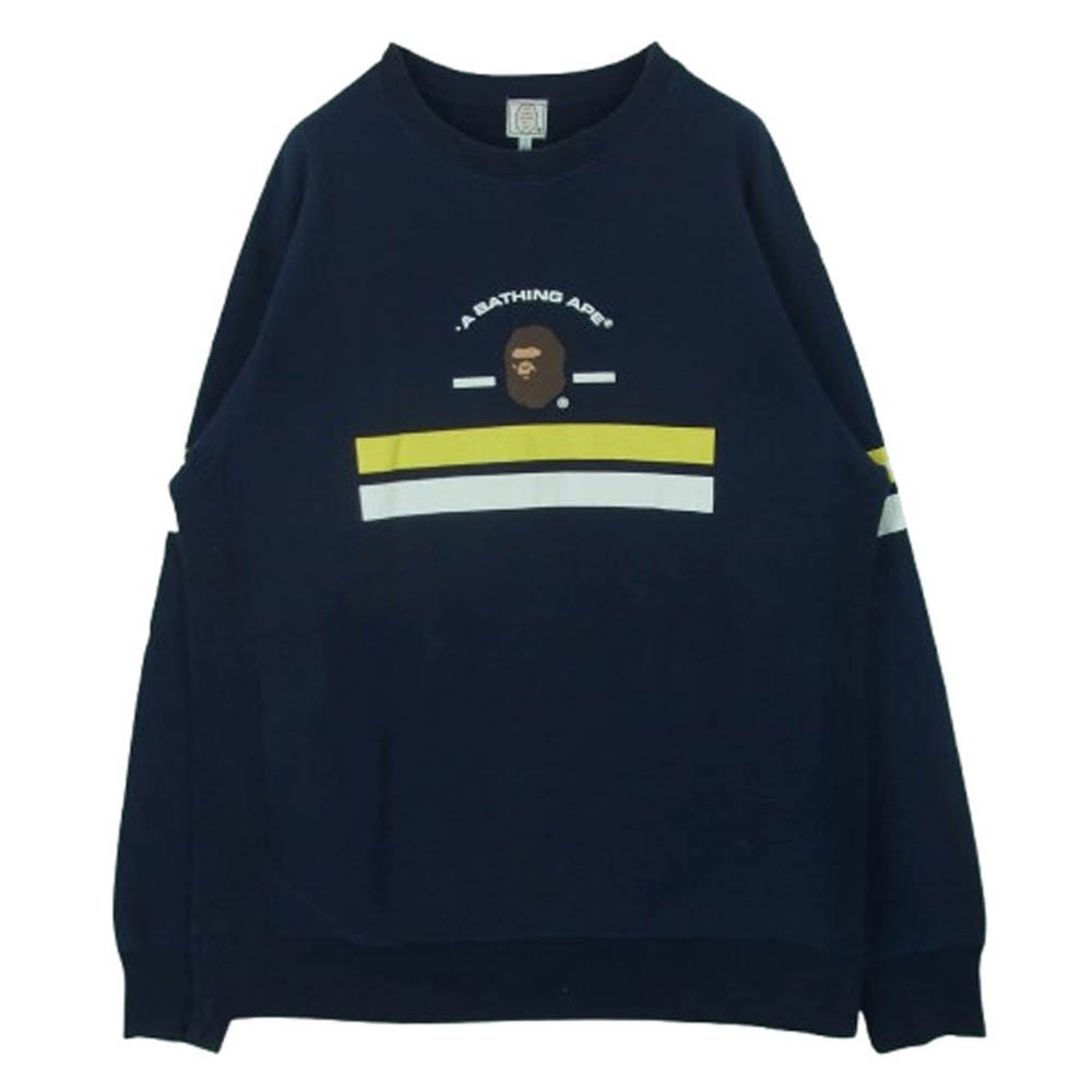 A BATHING APE アベイシングエイプ スウェット ラインロゴ クルーネック プリント スウェット ネイビー系 L【中古】