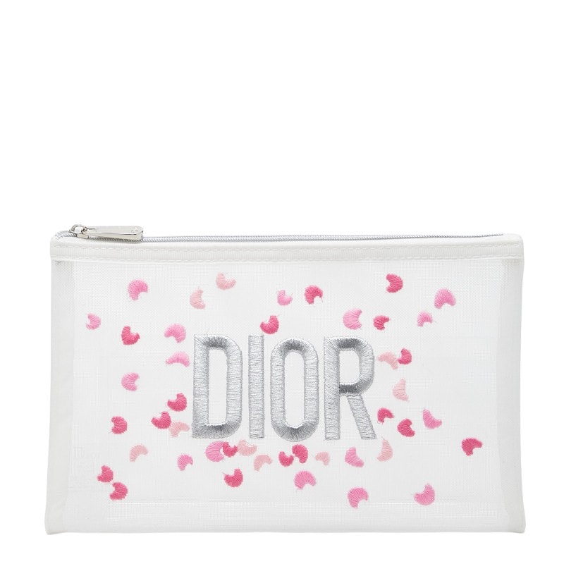 ディオール メッシュ ロゴ ノベルティーポーチ ホワイト ポリエステル レディース Dior 【中古】