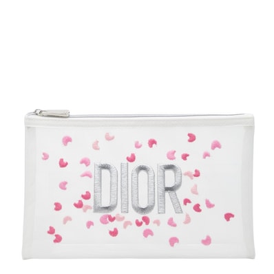 ディオール メッシュ ロゴ ノベルティーポーチ ホワイト ポリエステル レディース Dior 【中古】