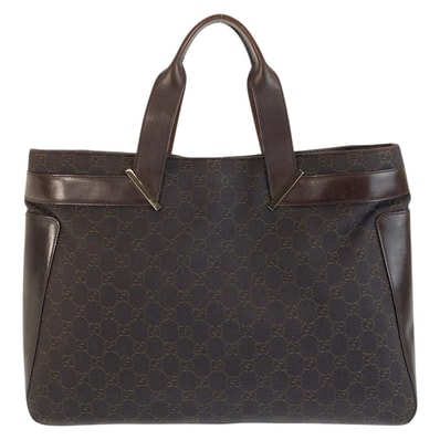 美品 GUCCI グッチ ブラウン GGキャンバス レザー/ トートバッグ ハンドバッグ 602942 【中古】