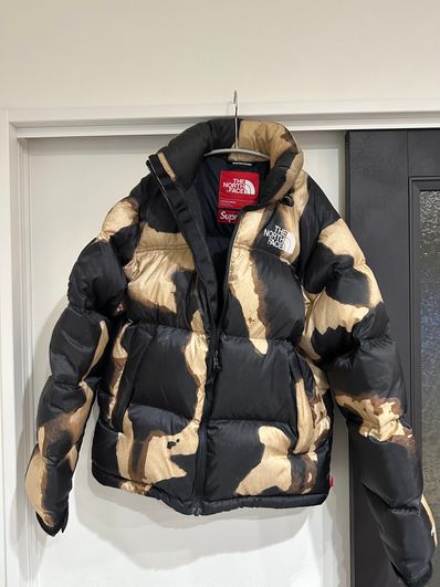Supreme x The North Face Bleached Denim Print Nuptse Jacket "Black"