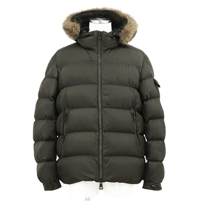 MONCLER モンクレール ダウンジャケット MARQUE サイズ 4 メンズ 2018年製 ロゴ ボタン ワッペン コヨーテファー&フード取り外し可 ジップアップ ミリタリー アウター ハンガー付属 カーキ 緑 アルメニア製