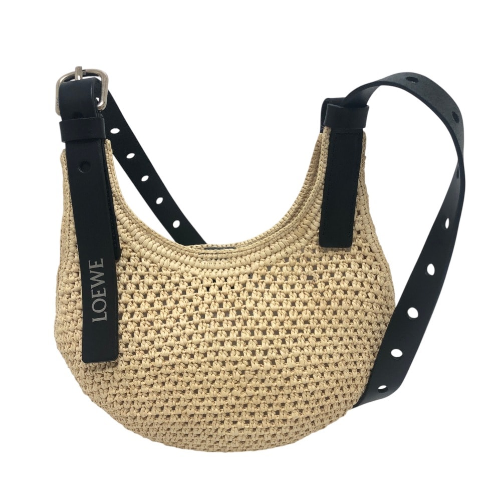 ロエベ LOEWE パンチホール ホーボー ミニ APNCPHHX02 ストロー カバン ショルダーバッグ ラフィア ナチュラル/ブラック ベージュ