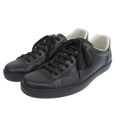 グッチ GG エンボスパンチング レザー エーススニーカー シューズ メンズ ブラック 11 625787 11