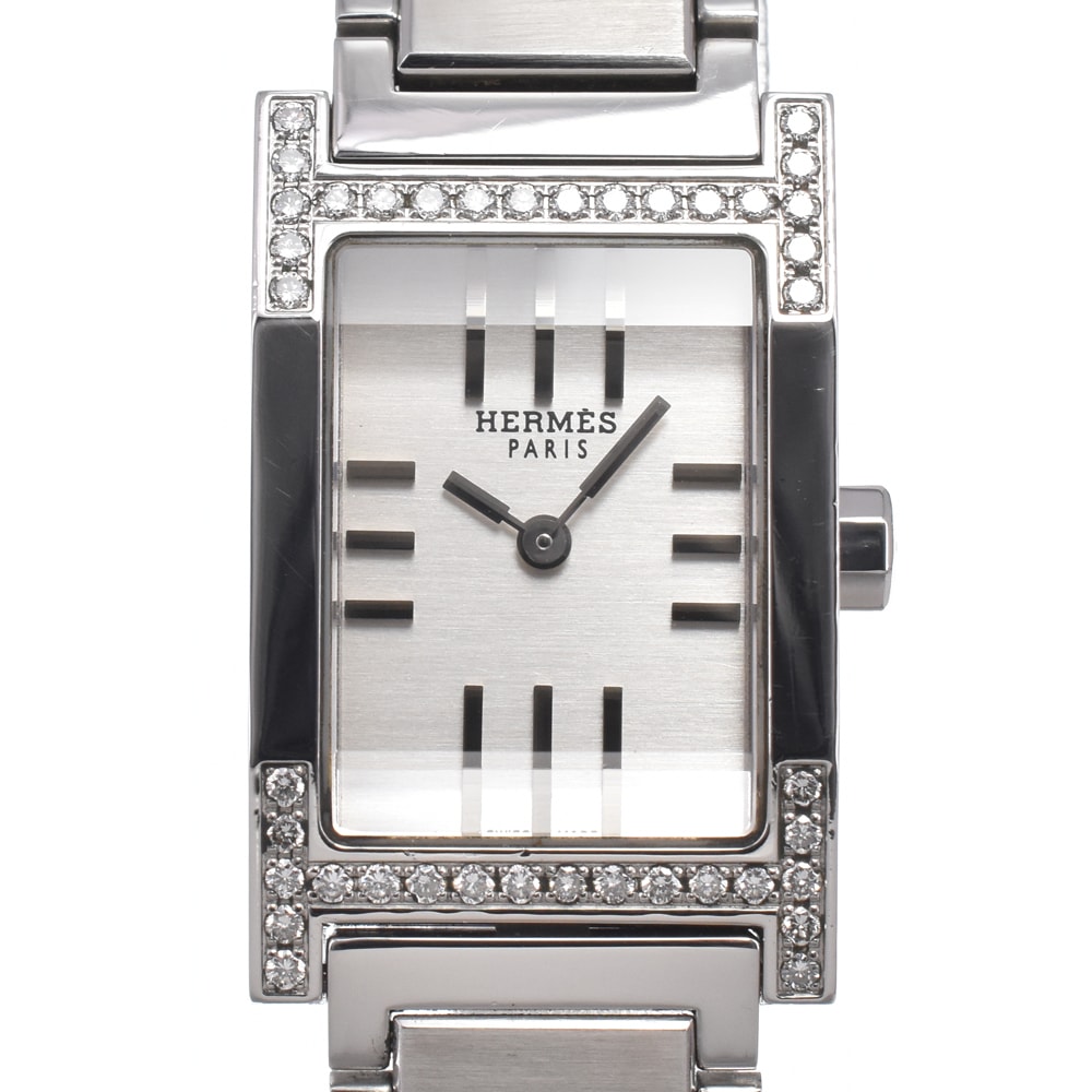 エルメス HERMES TA1.230 タンデム ダイヤモンドベゼル シルバー クォーツ レディース 良品 腕時計 O#150892