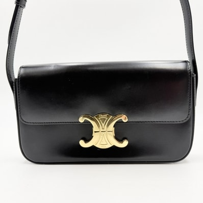 CELINE(セリーヌ)トリオンフ ショルダーバッグ ブラック レザー ゴールド金具 レディース フラップバッグ ヴィンテージ【中古】