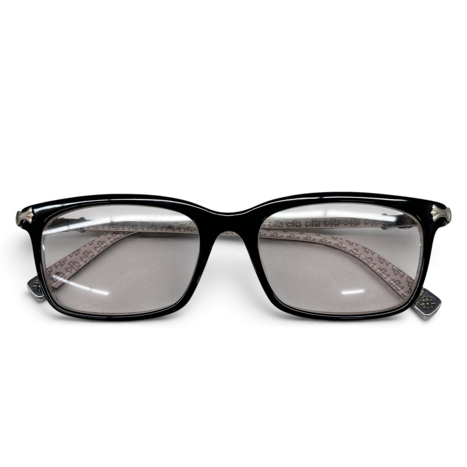 CHROME HEARTS 美品 クロムハーツ FUN HATCH-A クロス サングラス 54□18-148 ブラウン アイボリー 度無し クリアレンズ プラスチック シルバー 眼鏡 メガネ ABランク 中古 鑑定済 クロムサングラス