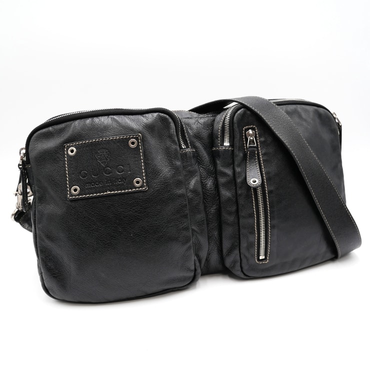 GUCCI(グッチ)ヴィンテージ クロスボディバッグ ショルダーバッグ ブラック レザー シルバー金具 斜め掛け メンズ 201824 493075【中古】