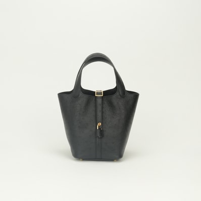 エルメス HERMES ピコタンロックPM 18 バッグ トートバッグ オーストリッチ ノワール Noir ブラック Black 黒 ゴールド金具 ハンドバッグ