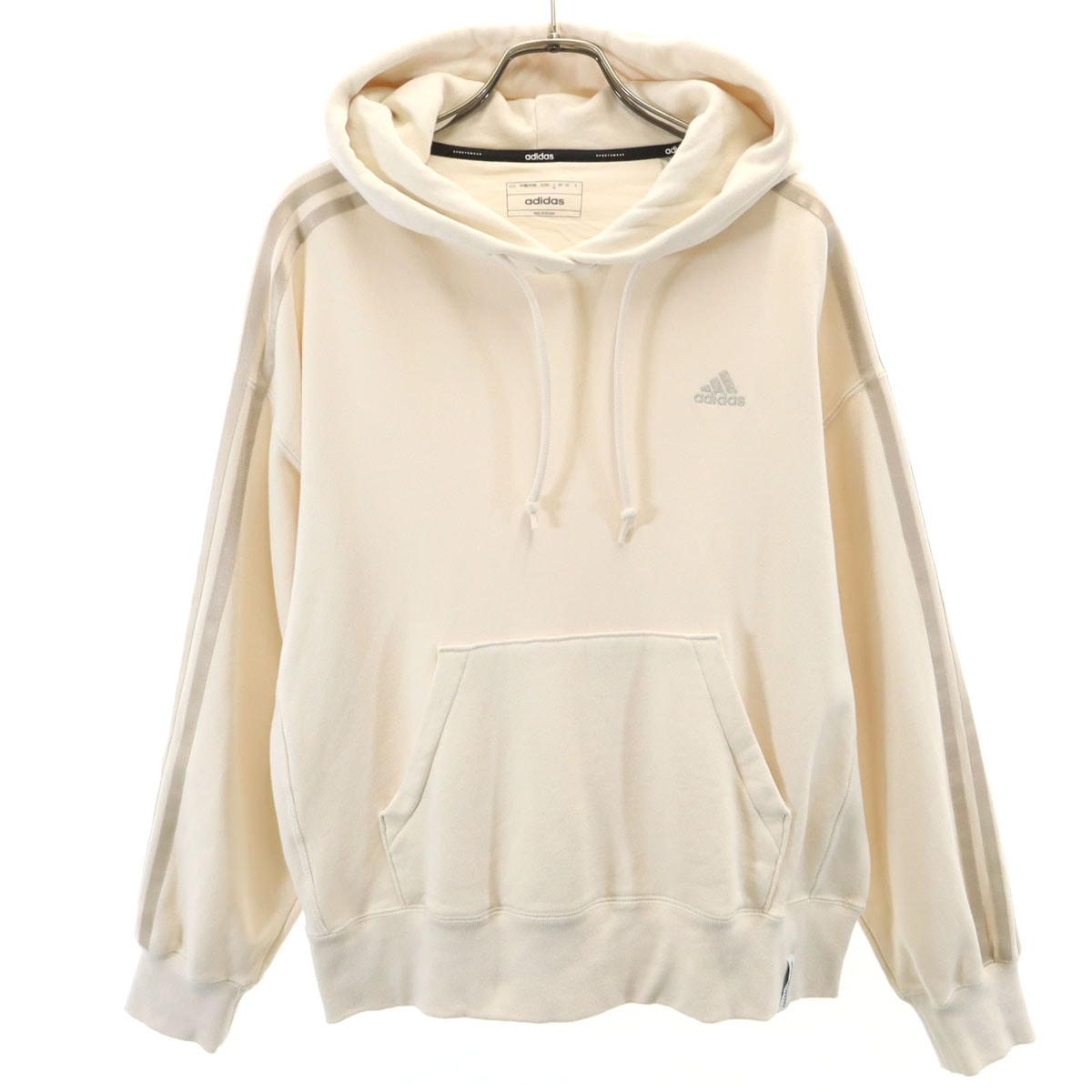 adidas アディダス 長袖 スウェットパーカー XL アイボリー系 プルオーバー