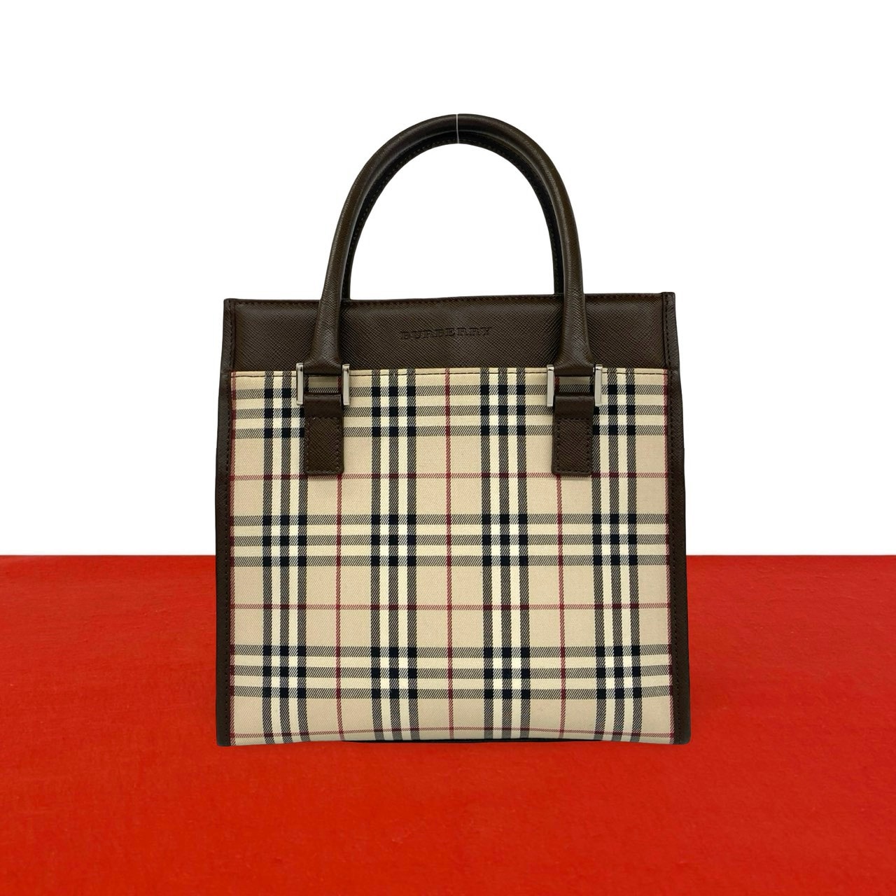 BURBERRY バーバリー ノバチェック 柄 キャンバス レザー ハンドバッグ ブラウン
34131