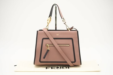 美品 FENDI フェンディ ラナウェイ レザー 2WAYハンドバッグ 8BH344 2wayショルダーバッグ ピンクベージュ ブラック レザー カーフレザー レディース