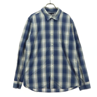 美品 GAP ギャップ チェック柄 長袖 コットンシャツ L ブルー系