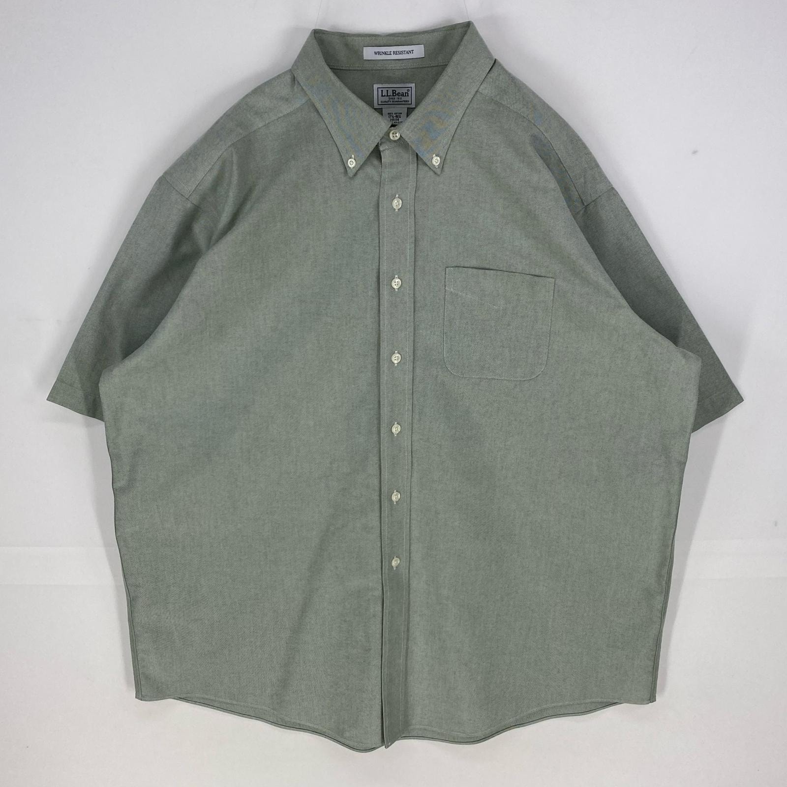 古着 エルエルビーン L.L.Bean 半袖シャツ ボタンダウン 胸ポケット 大きいサイズ ショートスリーブ 17 グリーン系 無地 メンズ