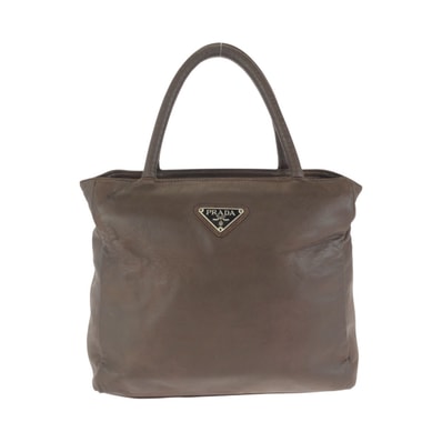 PRADA プラダ ヴィンテージ 三角ロゴプレート ブラウン シルバー金具 レザー ハンドバッグ トートバッグ 601905 【中古】