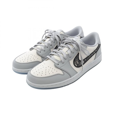 ディオール Dior DIOR × Nike Air Jordan 1 Low スニーカー 靴 レザー キャンバス メンズ ホワイト系 / グレー系 【中古】