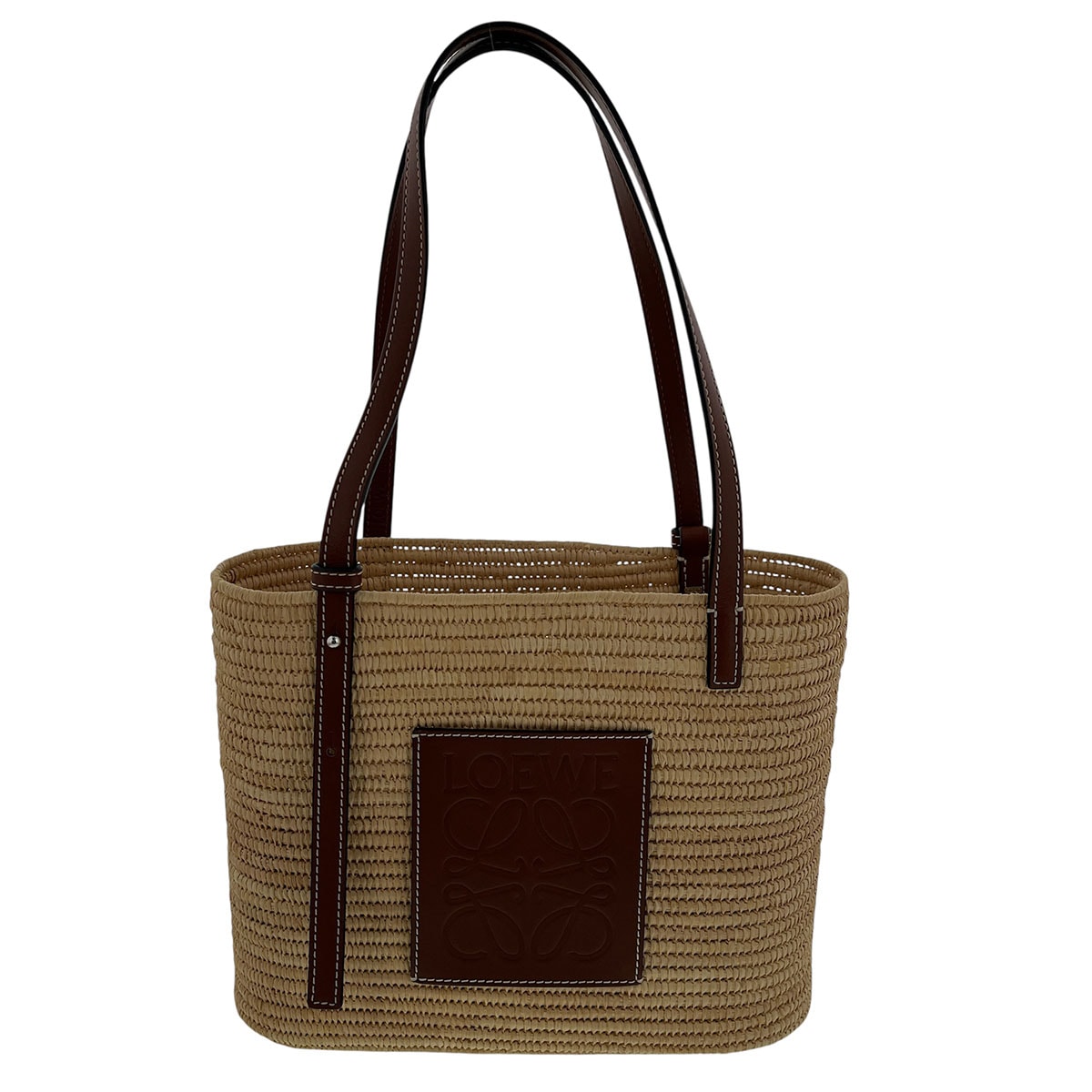 LOEWE ロエベ スクエア バスケットバッグ スモール ハンドバッグ A223099X02 ラフィア ベージュ  レディース【中古】