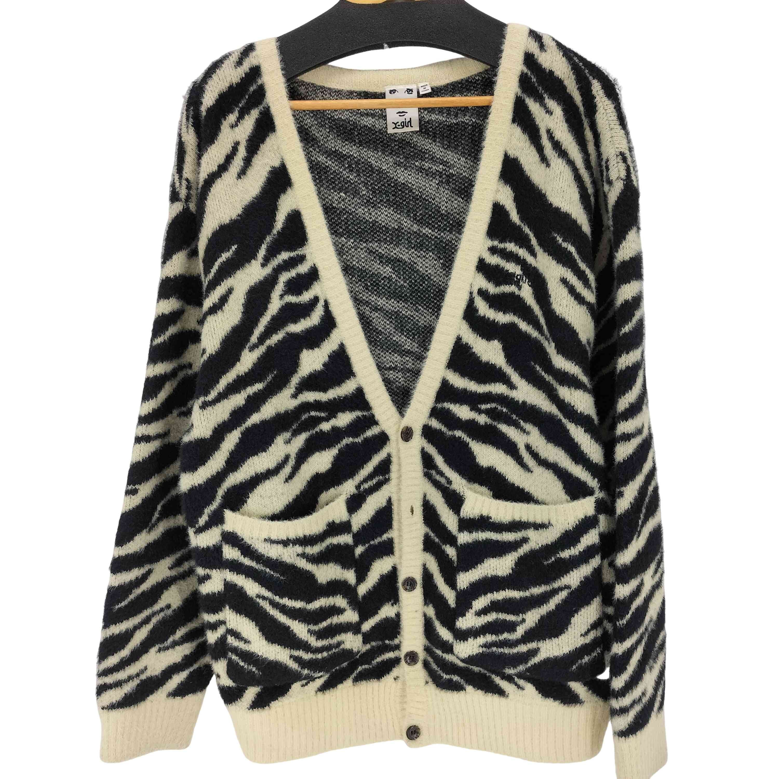 傷や汚れあり】ZEBRA PATTERN OVERSIZED KNIT CARDIGAN【1139854163568