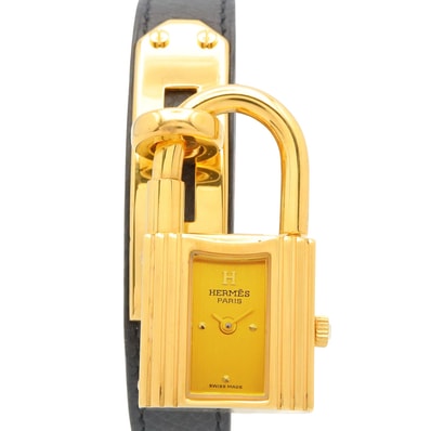エルメス HERMES ケリーウォッチ 腕時計 時計 GP(ゴールドメッキ) レザーベルト レディース ゴールド系 シャンパン KE1.201 【中古】