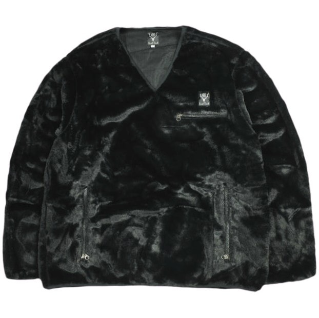 South2 West8 サウスツーウェストエイト S2W8 23AW 日本製 Piping V Neck Shirt - Micro Fur パイピングVネックシャツ マイクロファー NS734 M BLACK トレーナー プルオーバー トップス