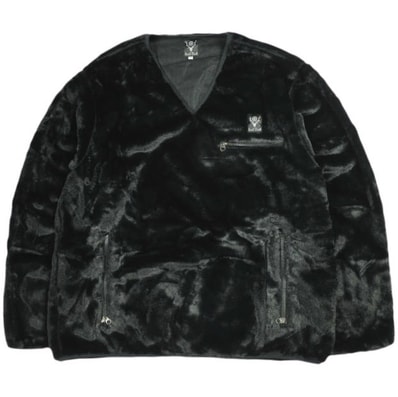 South2 West8 サウスツーウェストエイト S2W8 23AW 日本製 Piping V Neck Shirt - Micro Fur パイピングVネックシャツ マイクロファー NS734 M BLACK トレーナー プルオーバー トップス