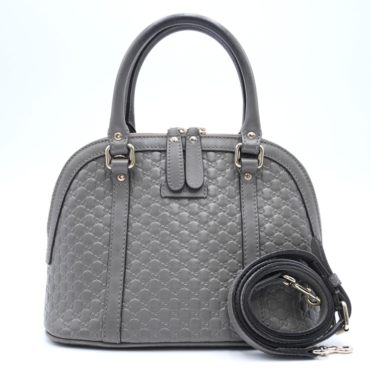 GUCCI(グッチ)マイクログッチシマ 2WAY ハンドバッグ ショルダーバッグ ドーム型 グレー レザー シルバー金具 449654 レディース【中古】