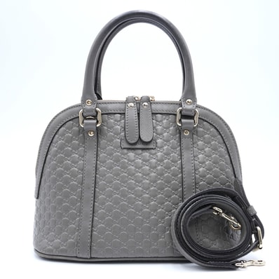 GUCCI(グッチ)マイクログッチシマ 2WAY ハンドバッグ ショルダーバッグ ドーム型 グレー レザー シルバー金具 449654 レディース【中古】