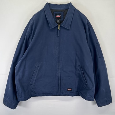 古着 ディッキーズ Dickies ワークジャケット フルジップ ワンポイントロゴ ダック 中綿 大きいサイズ ネイビー メンズ
