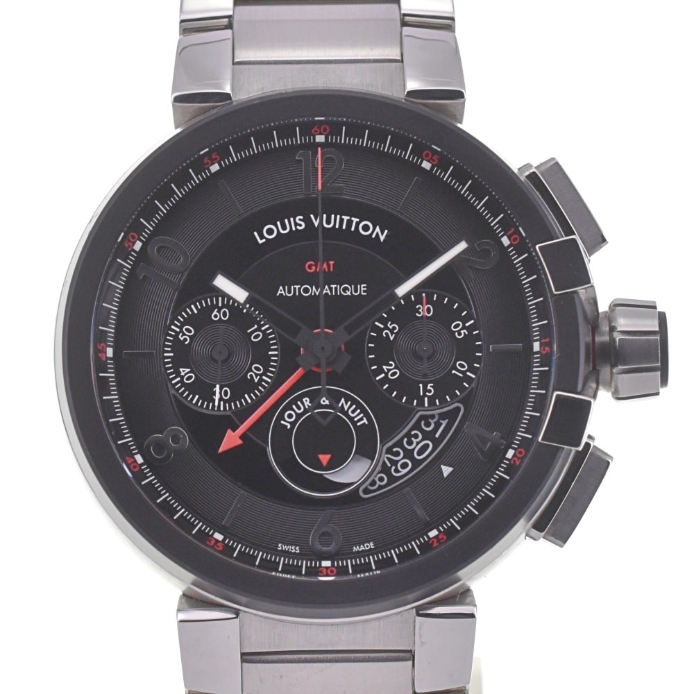 値下 ルイ・ヴィトン LOUIS VUITTON Q1052 タンブール クロノグラフ GMT 自動巻き メンズ 美品 箱・保証書付き C#141338
