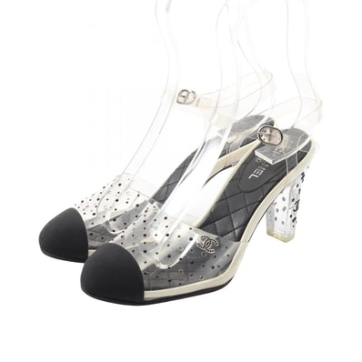 シャネル CHANEL ココマーク ラインストーン サンダル 靴 PVCコーティングキャンバス ファブリック レディース クリア系 / ブラック系 【中古】