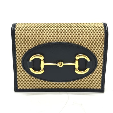 グッチ GUCCI ホースビット 621887 コンパクトウォレット 3つ折り財布 キャンバス/レザー ベージュ