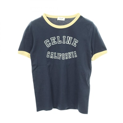 セリーヌ CELINE 70'S CALIFORNIA フロッキーロゴ 半袖Tシャツ 衣料品 トップス コットン レディース ネイビー系 / イエロー系 【中古】