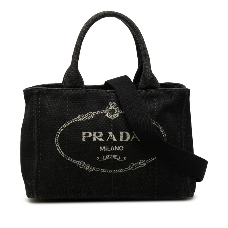 プラダ 三角ロゴプレート カナパミニ ハンドバッグ ショルダーバッグ 2WAY ブラック キャンバス レディース PRADA 中古