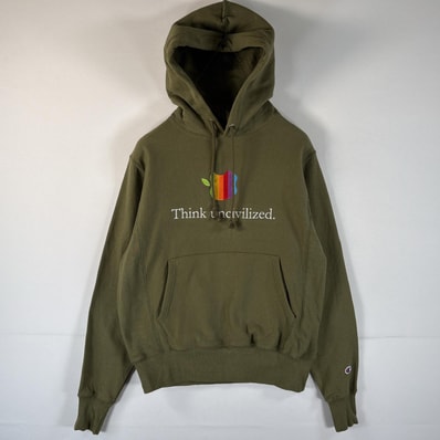 古着 チャンピオン Champion パーカー リバースウィーブ ビッグ刺繍 フーディ アップル プルオーバーパーカー SMALL グリーン系 メンズ