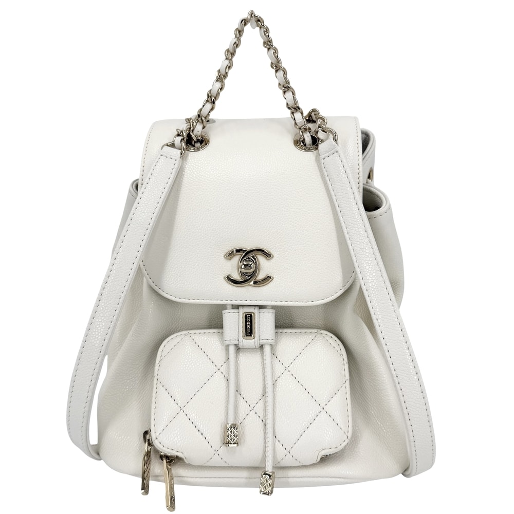 CHANEL シャネル リュック マトラッセ チェーンリュック バックパック キャビアスキン    ホワイト 白 ゴールド金具 レディース【中古品】