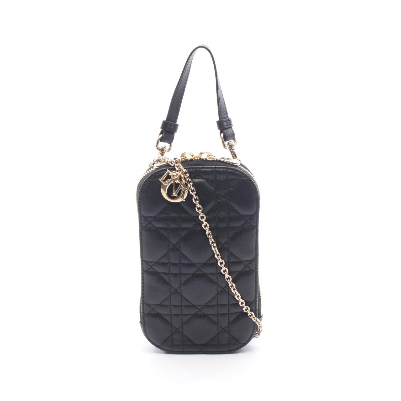 ディオール Dior LADY DIOR レディディオール フォンホルダー カナージュ ハンドバッグ バッグ レザー レディース ブラック系 S0872ONMJ_M900 【中古】