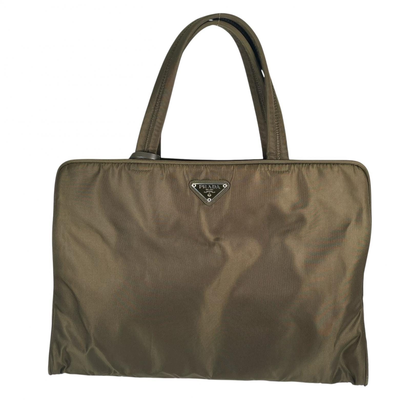 PRADA プラダ 三角ロゴ ハンドバッグ ナイロン カーキ レディース【中古】