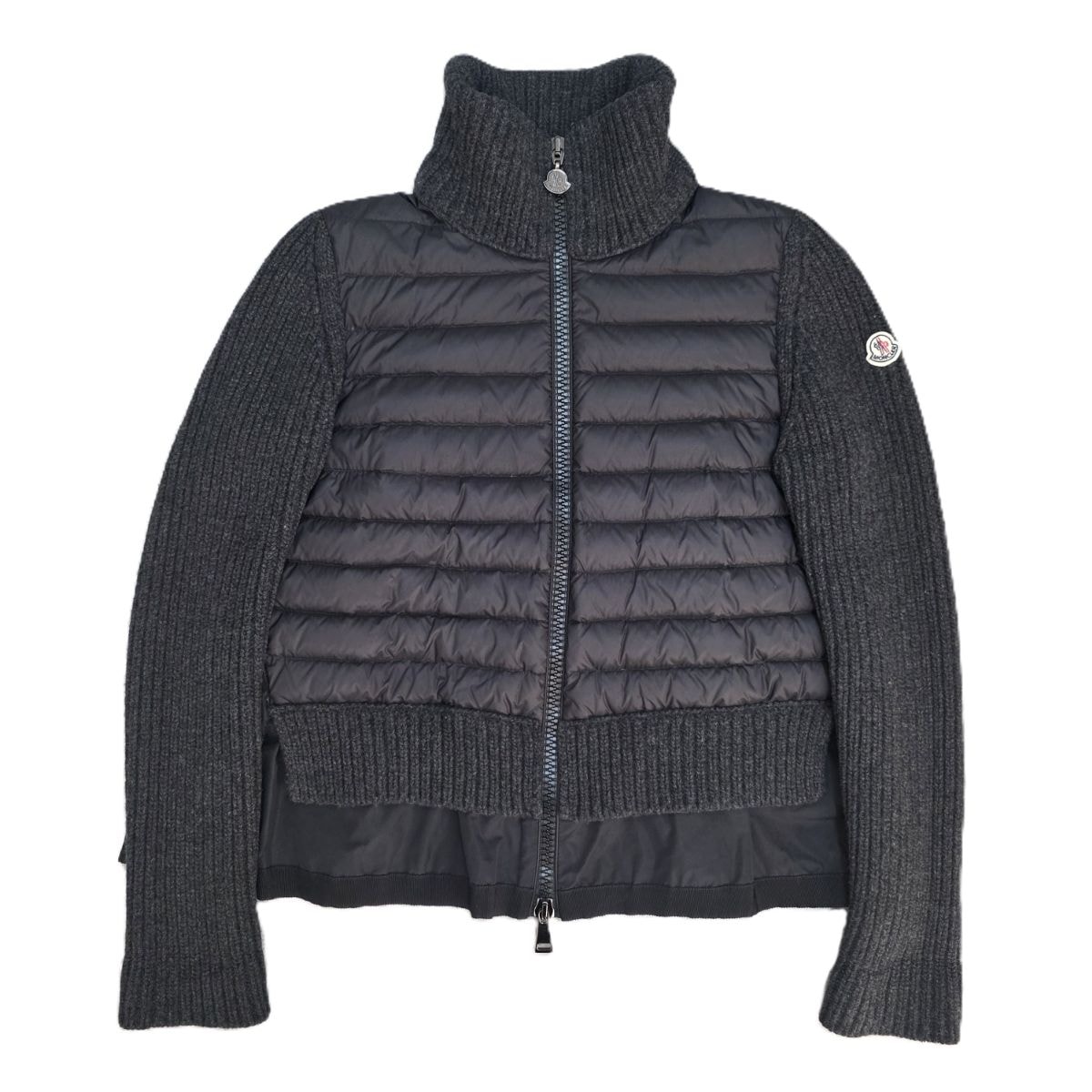 MONCLER モンクレール MAGLIONE TRICOT CARDIGAN ニット切替 フリル カーディガン ダウンジャケット A20939470200 S ウール ナイロン ブラック グレー  レディース【中古】